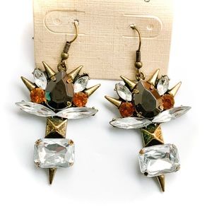 🆕 Gold Spiked White Rhinestone Earrings NWT